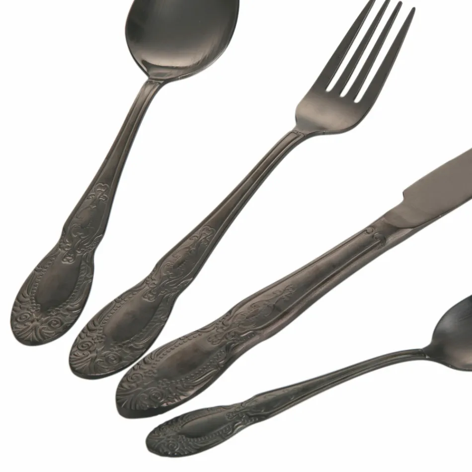 Kompletní sada příborů z černé nebo zlaté saténové oceli, 24 kusů - Fantasy Viadurini