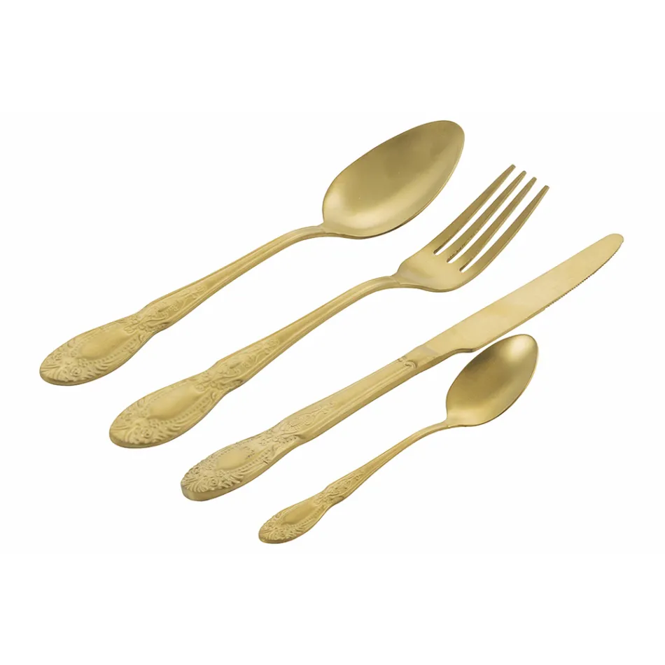 Kompletní sada příborů z černé nebo zlaté saténové oceli, 24 kusů - Fantasy Viadurini