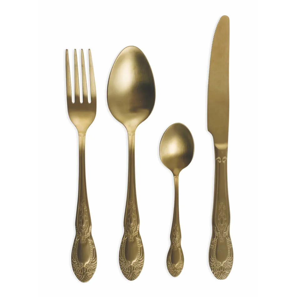 Kompletní sada příborů z černé nebo zlaté saténové oceli, 24 kusů - Fantasy Viadurini