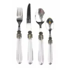 Sada ocelových příborů a průhledná plastová rukojeť 24 ks - Palazzo Viadurini