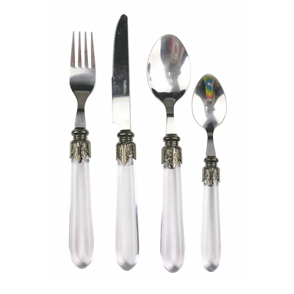 Sada ocelových příborů a průhledná plastová rukojeť 24 ks - Palazzo Viadurini