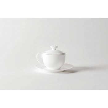 Bílý porcelánový čajový šálek sada 21 kusů s víkem - Samantha