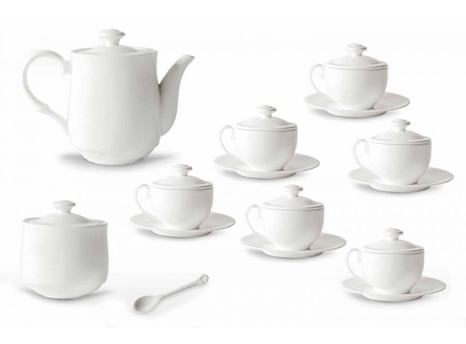 Sada bílého porcelánového šálku na čaj 21 kusů s víčkem - Samantha