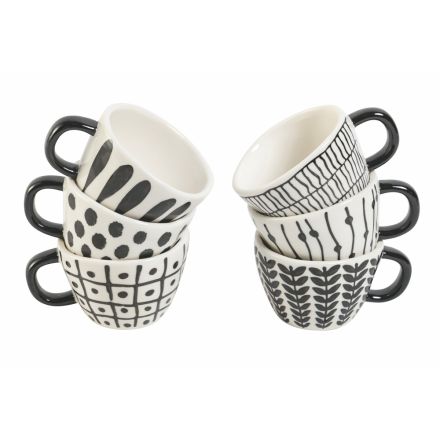 Kávové šálky z kameniny s černými tribal dekoracemi 12 kusů - Tribu Viadurini