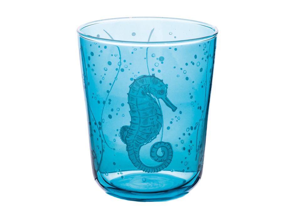 Sada 12 sklenic na vodu 315 ml ve skle s mořskou dekorací - ryba Viadurini