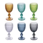 Sada 12 pohárů 210 ml v barevném skle a reliéfní práce - Západ slunce Viadurini