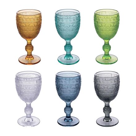 Sada 12 pohárů 210 ml v barevném skle a reliéfní práce - Západ slunce Viadurini