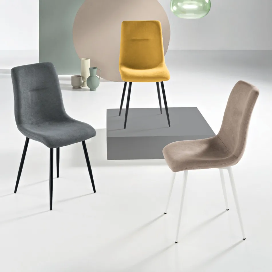 Sada 4 čalouněných látkových židlí do obývacího pokoje s kovovou podnoží - Project Viadurini