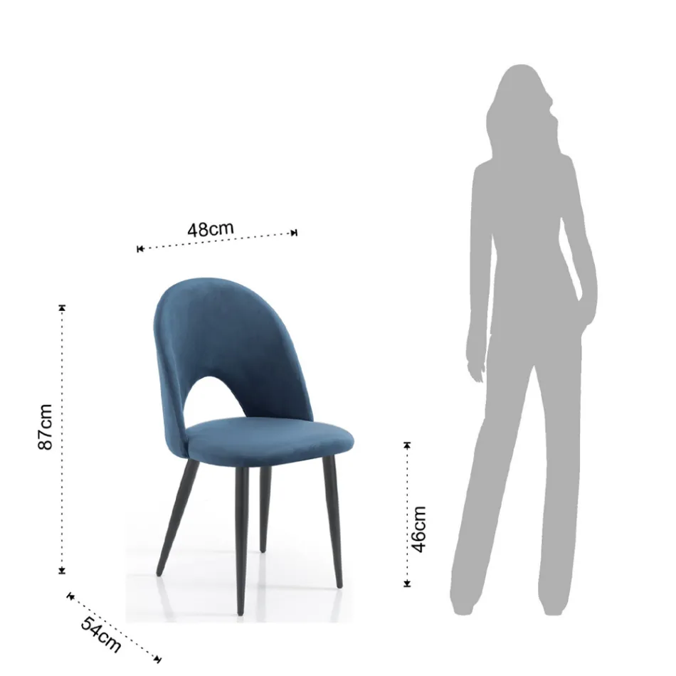 Sada 4 židlí z látky Blue Velvet Effect - dalmatin Viadurini