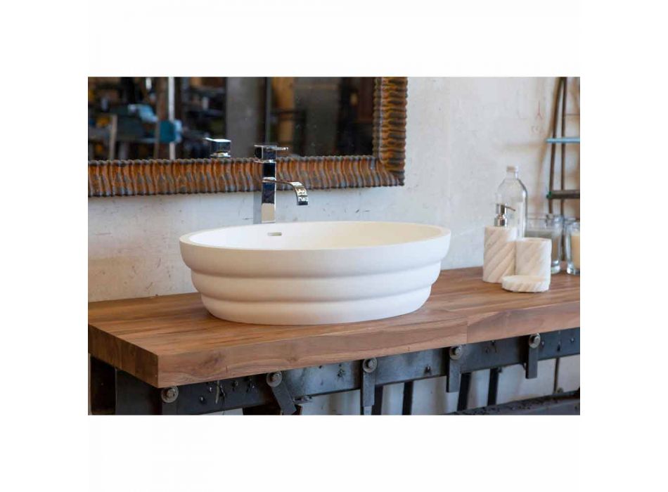 Sada závěsného designového nábytku pro koupelnu v teakové dřevěné desce Poggio Viadurini
