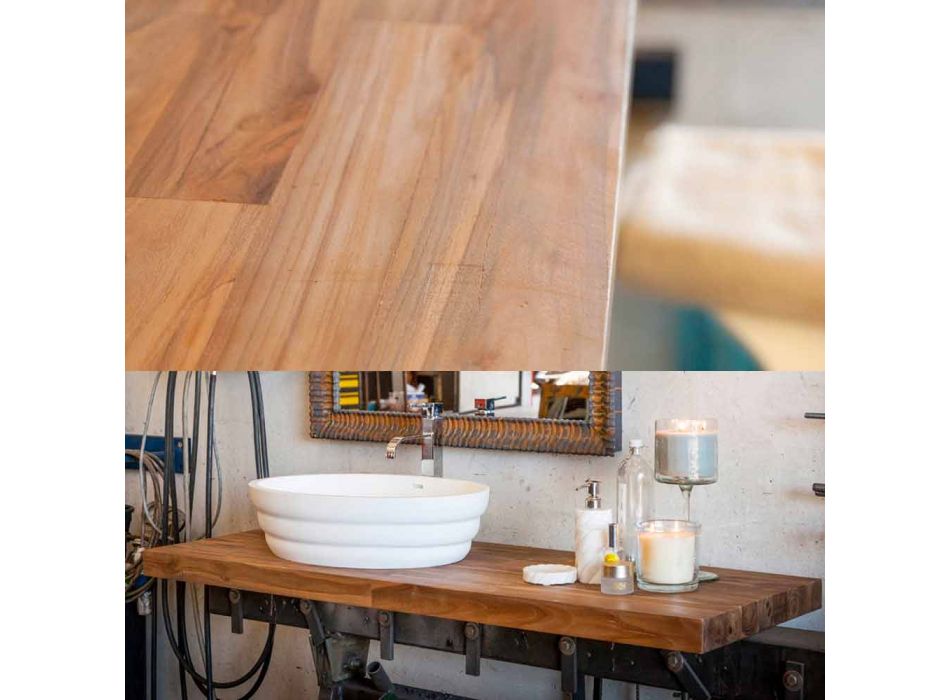 Sada závěsného designového nábytku pro koupelnu v teakové dřevěné desce Poggio Viadurini