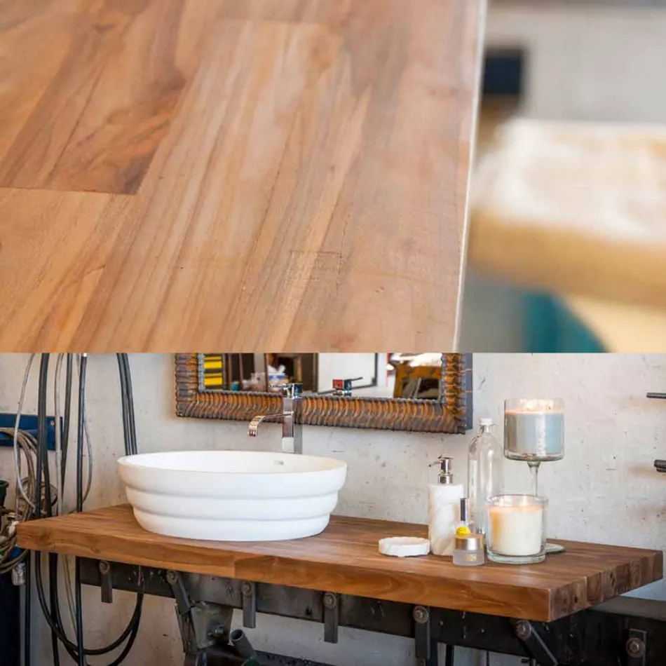 Sada závěsného designového nábytku pro koupelnu v teakové dřevěné desce Poggio Viadurini