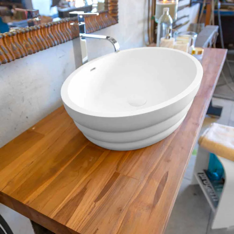 Sada závěsného designového nábytku pro koupelnu v teakové dřevěné desce Poggio Viadurini