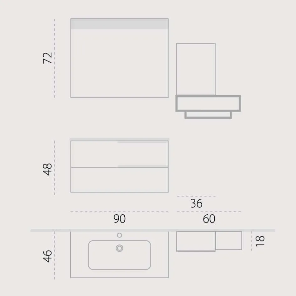 Dřevěný nábytek design závěs koupelna soubor vyrobený v Itálii Cesena Viadurini