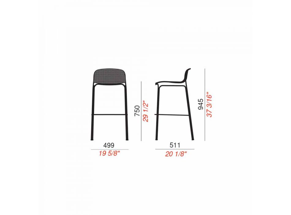 Vysoce stohovatelné kovové barové stoličky vyrobené v Itálii, 2 kusy - Viviette Viadurini