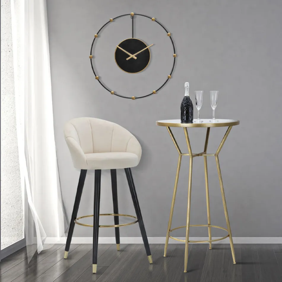 Vysoká barová stolička ze dřeva a kovu se sedadlem z polyesteru - Enzo Viadurini