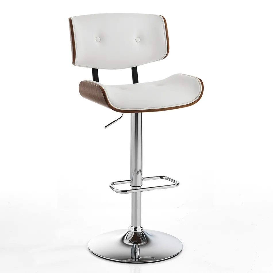 Vysoká kuchyňská stolička ze syntetické kůže a překližky - Nebbia Viadurini