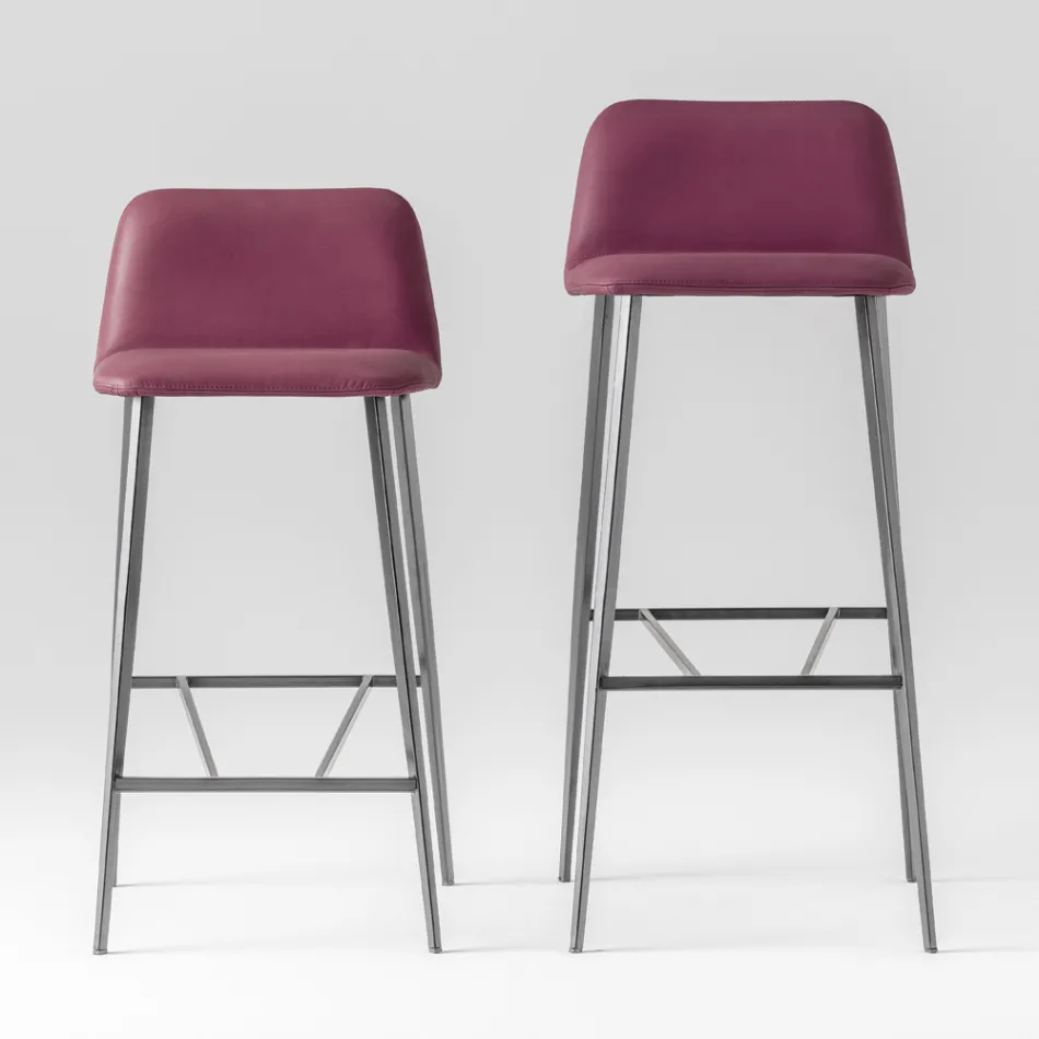 Kvalitní vysoká stolička v kůži s kovovou základnou Made in Italy - Molde Viadurini