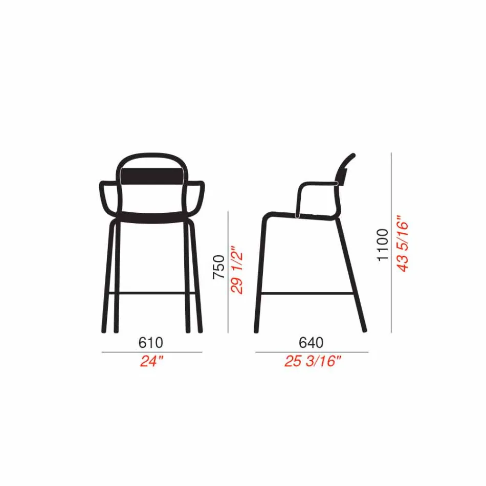 Vysoká venkovní stolička z hliníku s područkami vyrobenými v Itálii - Selima Viadurini