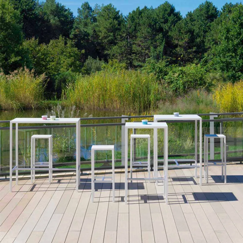 Venkovní barová stolička z práškově lakovaného kovu vyrobená v Itálii - Meone Viadurini