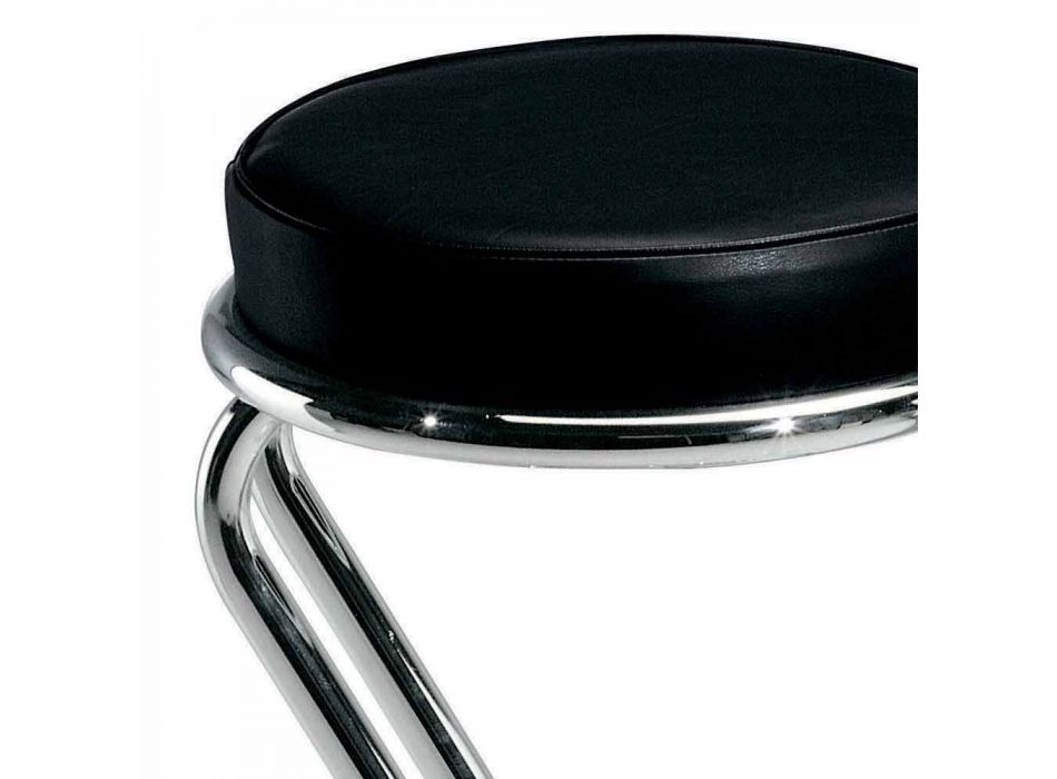 Barová stolička z chromované oceli s koženým sedadlem Made in Italy - Tarquinio Viadurini