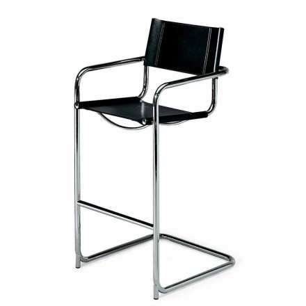 Kožená barová stolička s chromovanou ocelovou konstrukcí Made in Italy - Nilonte Viadurini