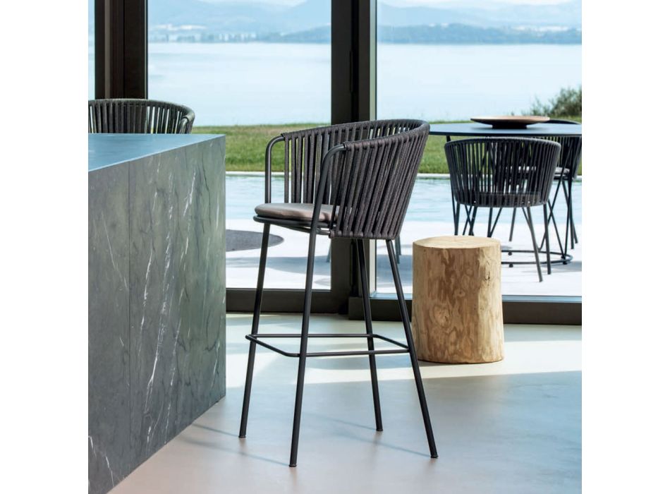 Venkovní barová židle z pozinkované oceli a lana Made in Italy - Bronn Viadurini