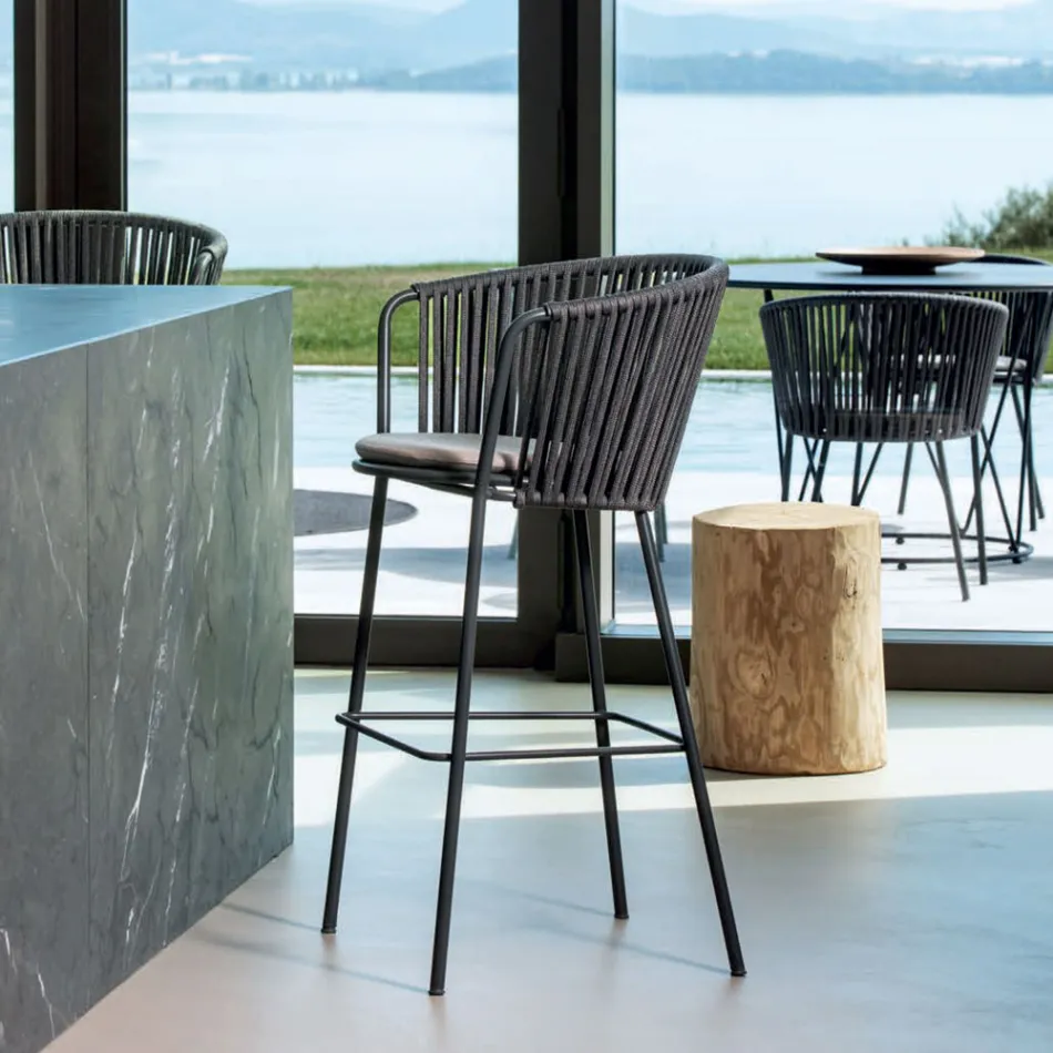 Venkovní barová židle z pozinkované oceli a lana Made in Italy - Bronn Viadurini