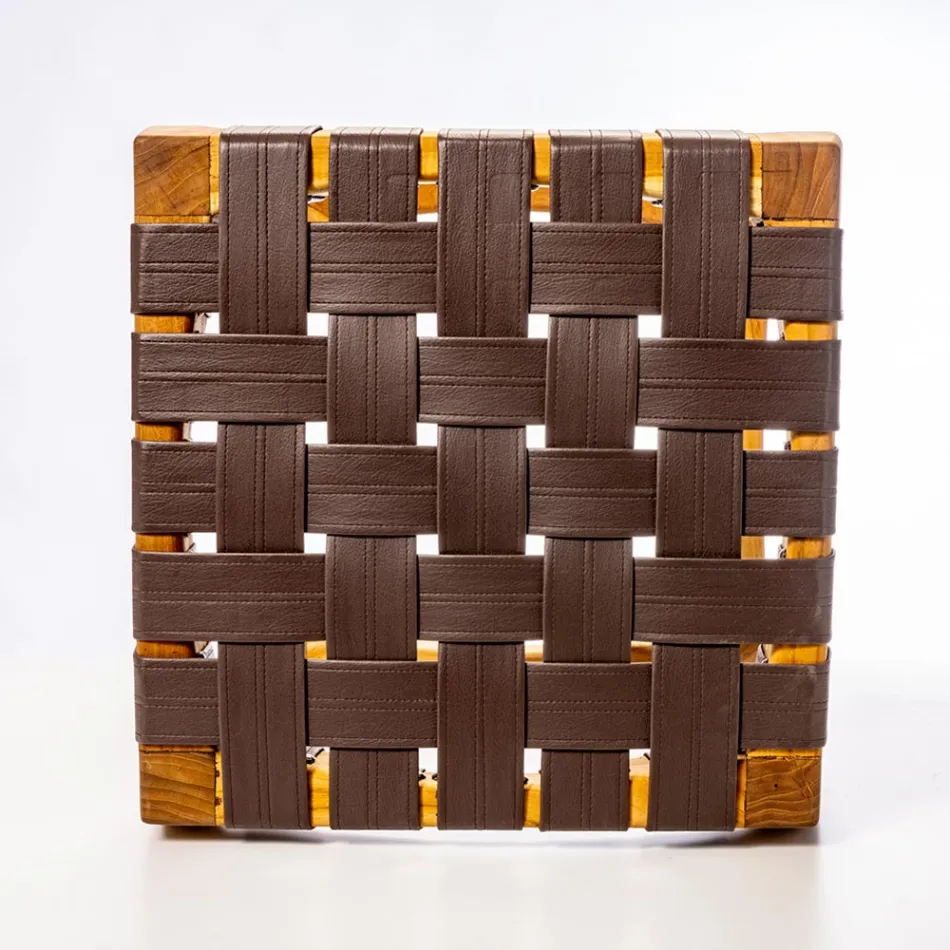 Designová koupelnová stolička z teaku s tkaným sedákem - Yucca Viadurini