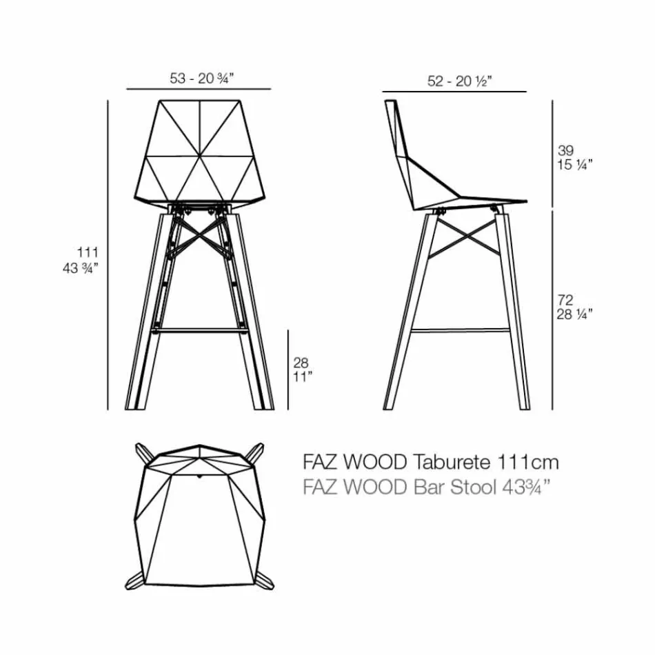 Barová stolička v barvě dřeva a plastu různých barev - dřevo Faz od společnosti Vondom Viadurini