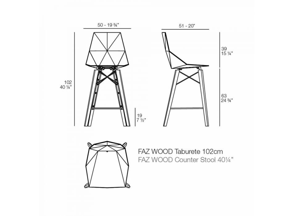 Designová kuchyňská stolička ve dřevě a plastu různých barev - dřevo Faz od společnosti Vondom Viadurini