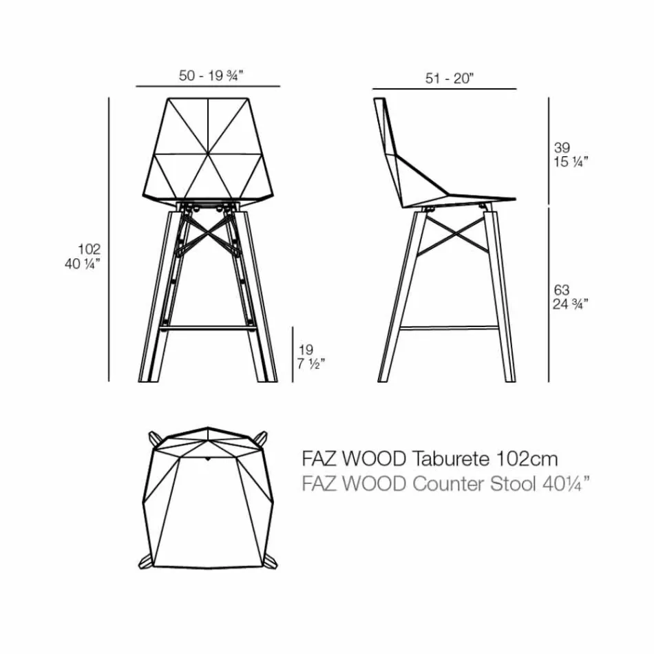 Designová kuchyňská stolička ve dřevě a plastu různých barev - dřevo Faz od společnosti Vondom Viadurini