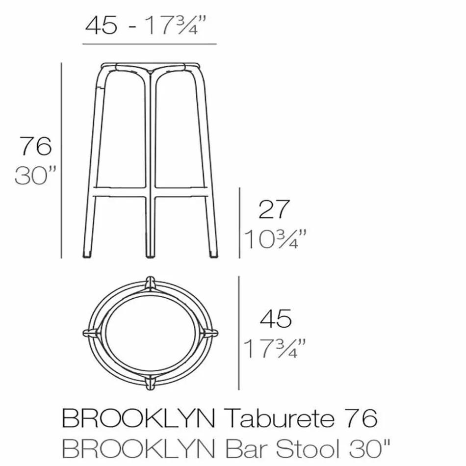 Venkovní stolička Brooklyn by Vondom z polypropylenu, H 76 cm Viadurini