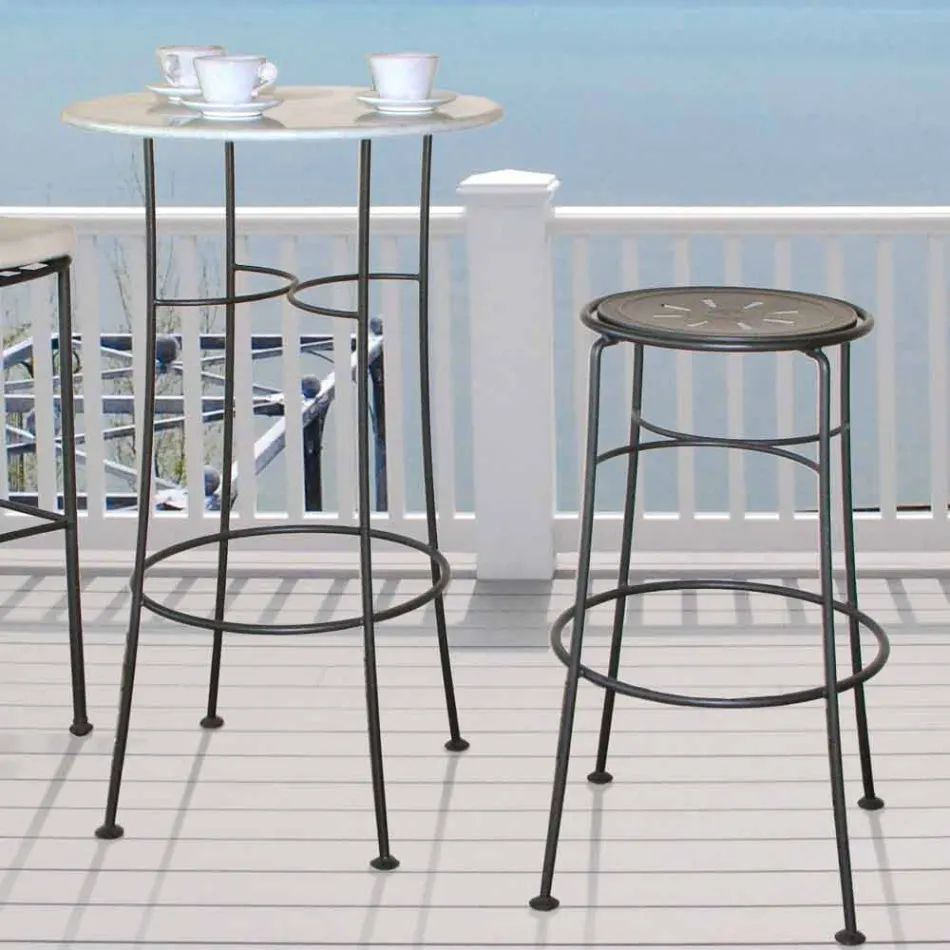 Ručně vyrobená železná zahradní stolička s podnožkou vyrobená v Itálii - Sireo Viadurini