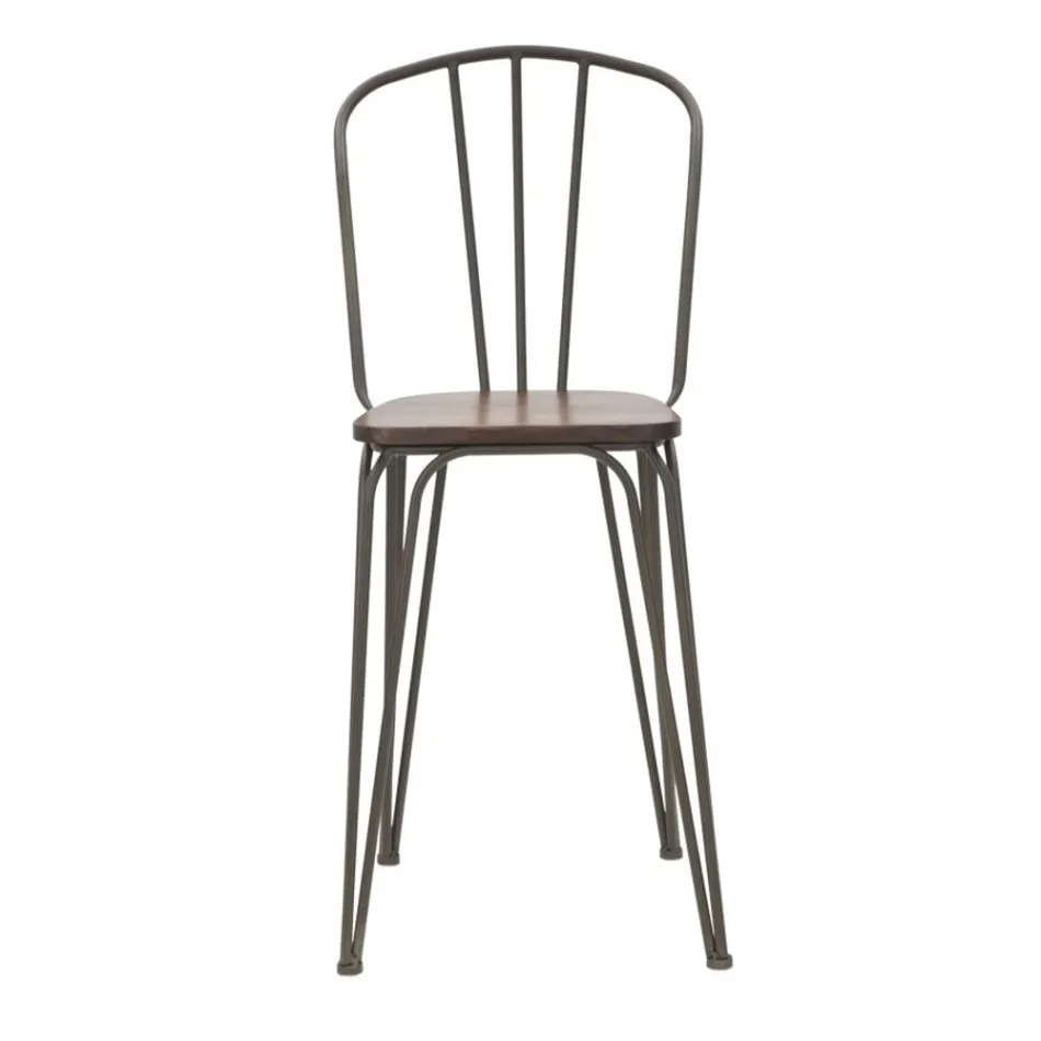 Moderní designová stolička v industriálním stylu ze železa a dřeva, 2 kusy - Erika Viadurini