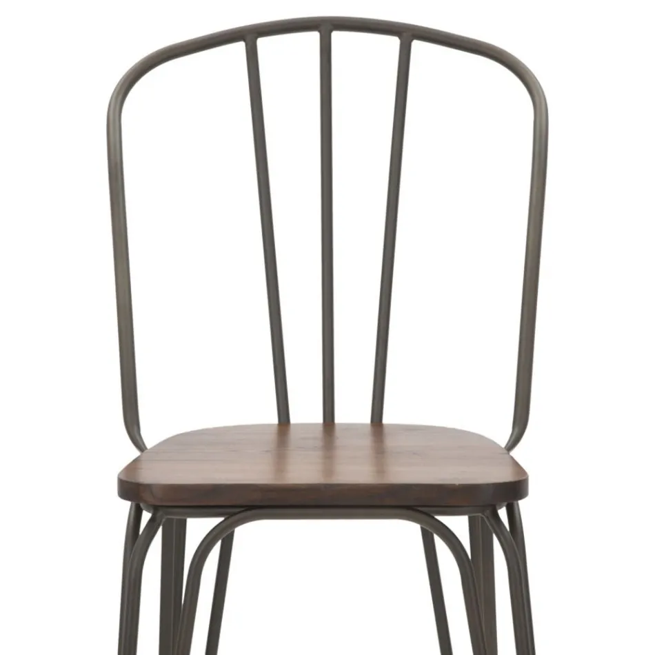 Moderní designová stolička v industriálním stylu ze železa a dřeva, 2 kusy - Erika Viadurini