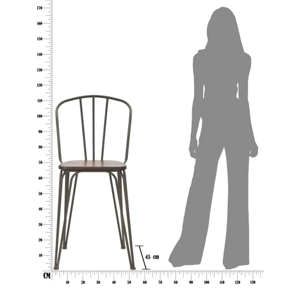 Moderní designová stolička v industriálním stylu ze železa a dřeva, 2 kusy - Erika Viadurini