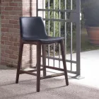 Kuchyňská stolička s pevným designem z kůže a dřeva Made in Italy - Rocco Viadurini