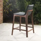 Kuchyňská stolička s pevným designem z kůže a dřeva Made in Italy - Rocco Viadurini