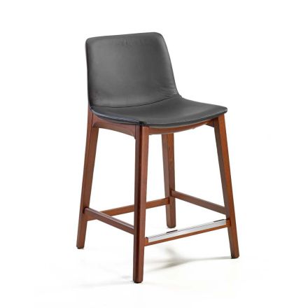 Kuchyňská stolička s pevným designem z kůže a dřeva Made in Italy - Rocco Viadurini