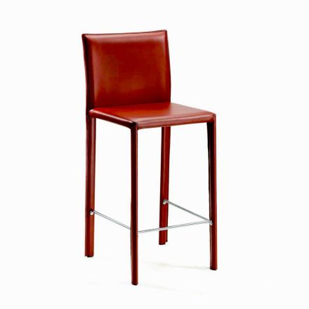 Kuchyňská stolička s pevným designem potažená kůží Made in Italy - Tara Viadurini