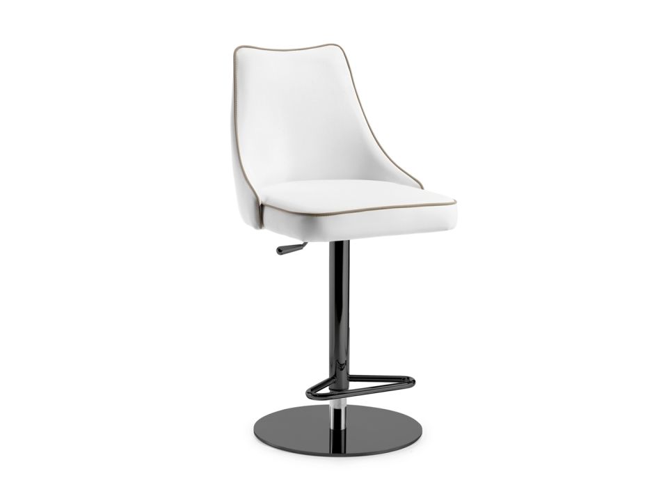 Otočná stolička v bílé kůži a černé konstrukci Made in Italy - Teddy Bear Viadurini