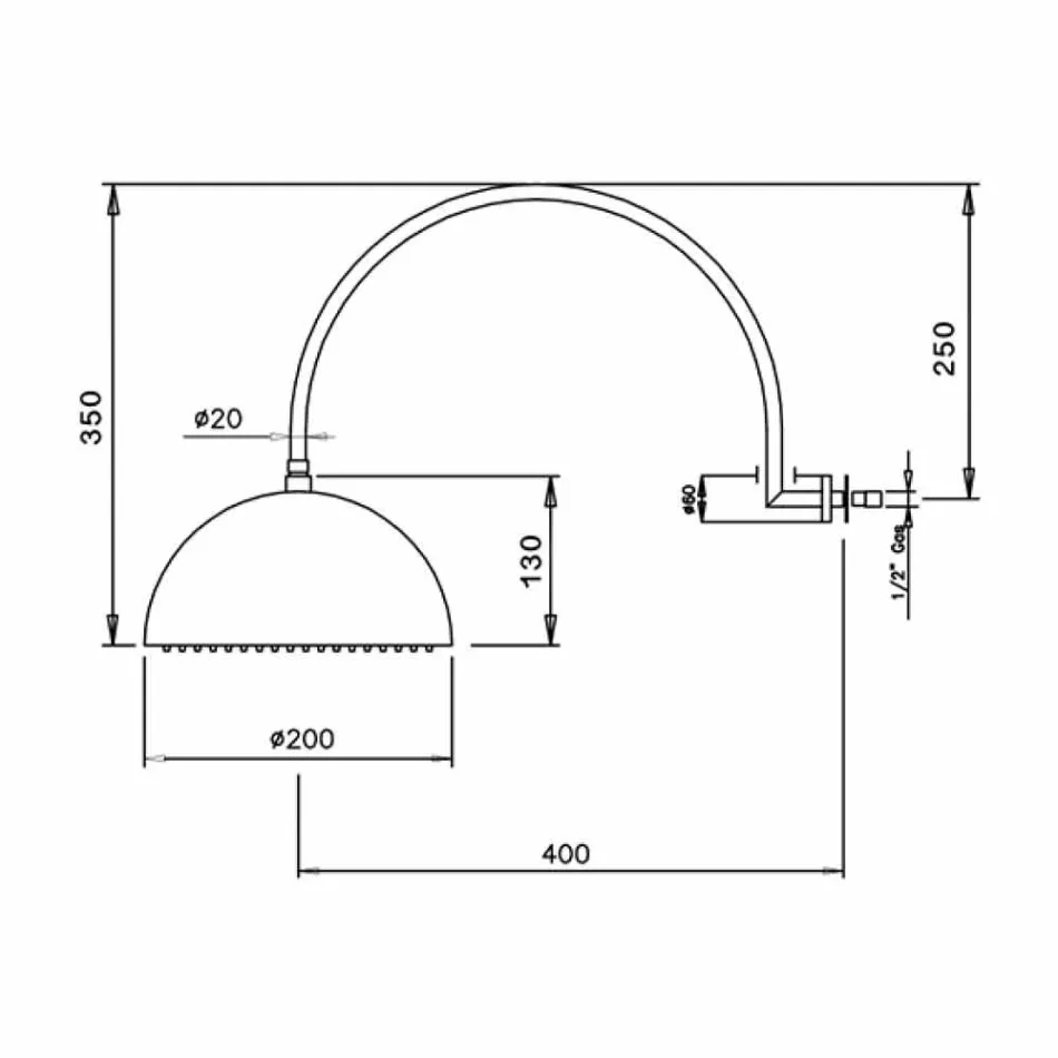 Sprchová hlavice z ocelového zvonu s klenutým ramenem vyrobená v Itálii - Auro Viadurini