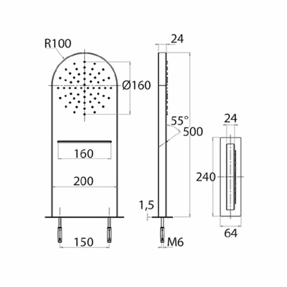 Nástěnná sprchová hlavice se sprchovým paprskem a vodopádem vyrobená v Itálii - Como Viadurini
