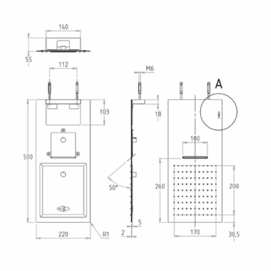 Ocelová nástěnná sprchová hlavice s dvojitým paprskem vyrobená v Itálii - Cartesio Viadurini