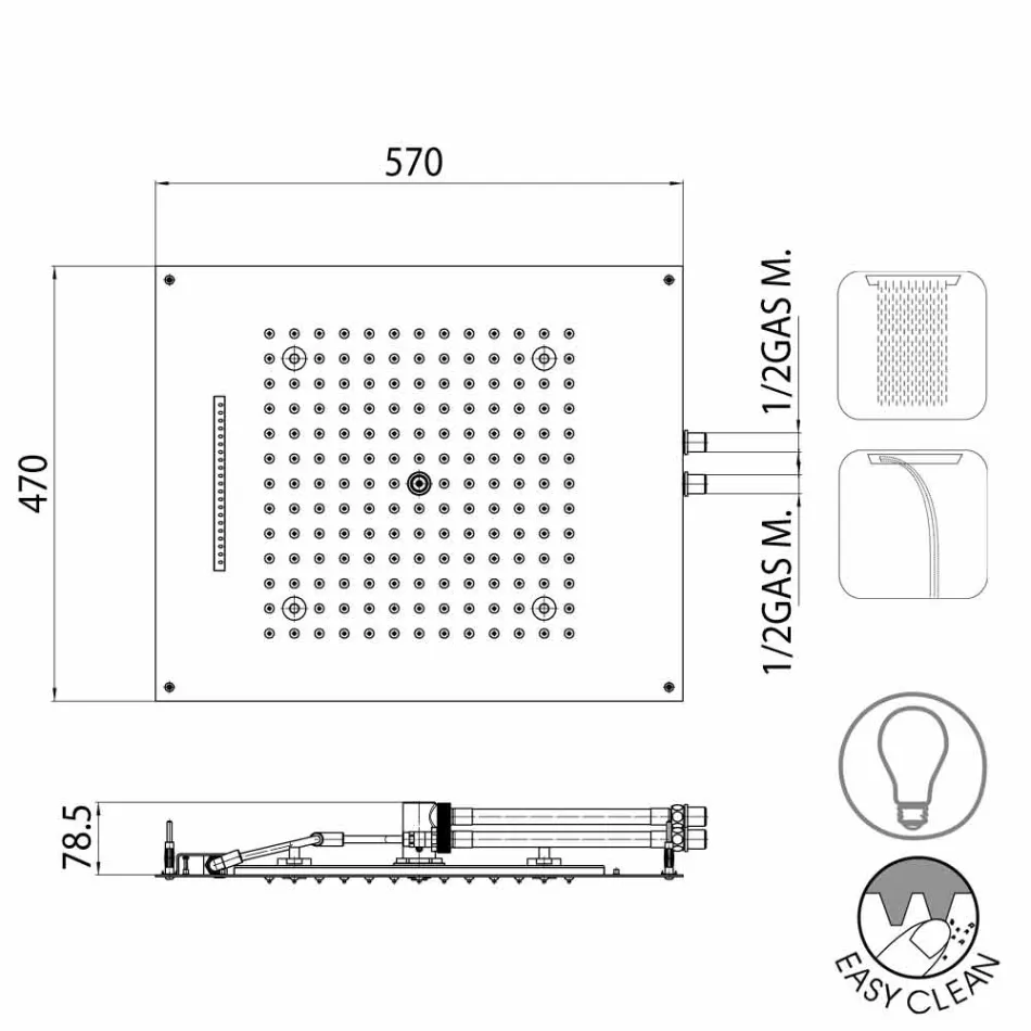 Stropní Sprchová hlavice s dvěma tryskami s LED svítidly Dream Viadurini