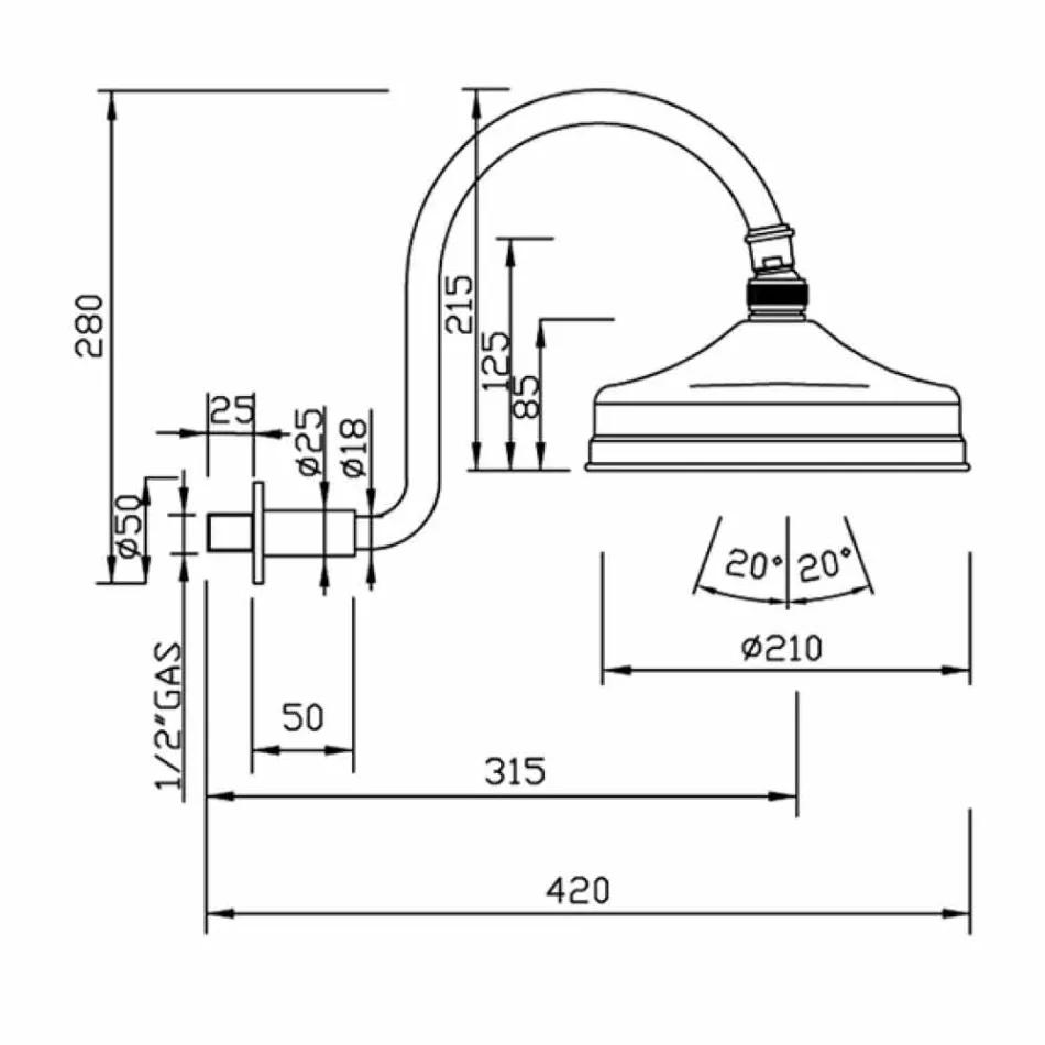 Mosazná sprchová hlavice s klasickým obloukem vyrobeným v Itálii - Bisco Viadurini