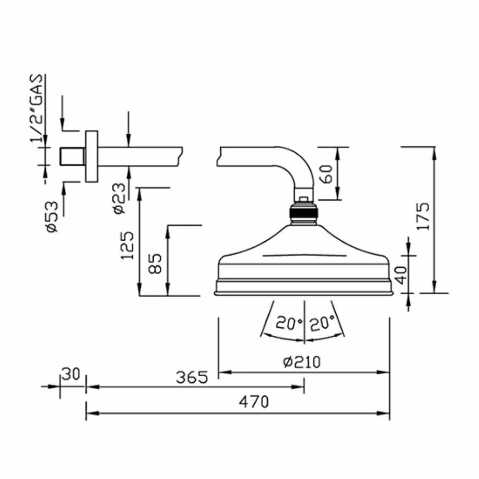 Mosazná jednoproudová sprchová hlavice klasický design vyrobený v Itálii - Tenco Viadurini