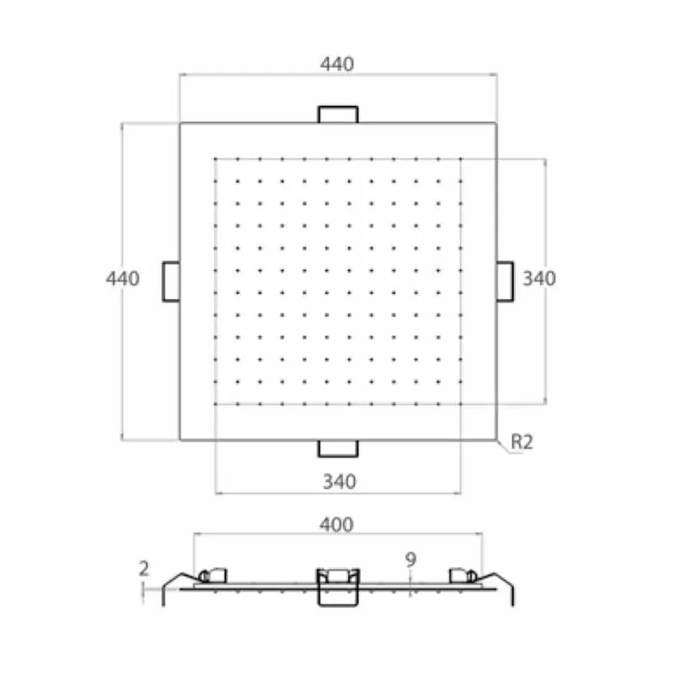 Čtvercová stropní sprchová hlavice z oceli vyrobená v Itálii - škrob Viadurini