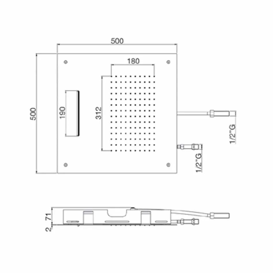 Čtvercová sprchová hlavice z nerezové oceli s dvojitým paprskem vyrobená v Itálii - Nello Viadurini